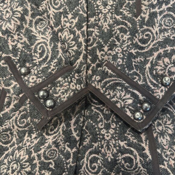 Free People Jacket Coat Sz 2 Gray Pink Jacquard Tapestry Paisley damask Piping - Picture 4 of 11